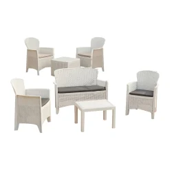 Set Salotto da Esterno Bianco Bianco 6 Posti 2 Tavolini, Impermeabile Idrorepellente Made in Italy - Dervio