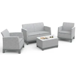 Set Salotto da Esterno Grigio 4 Posti un Tavolino, Resistente ai Raggi uv Impermeabile - Granite