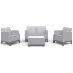 Set Salotto da Esterno Grigio 4 Posti un Tavolino, Resistente ai Raggi uv Impermeabile - Granite