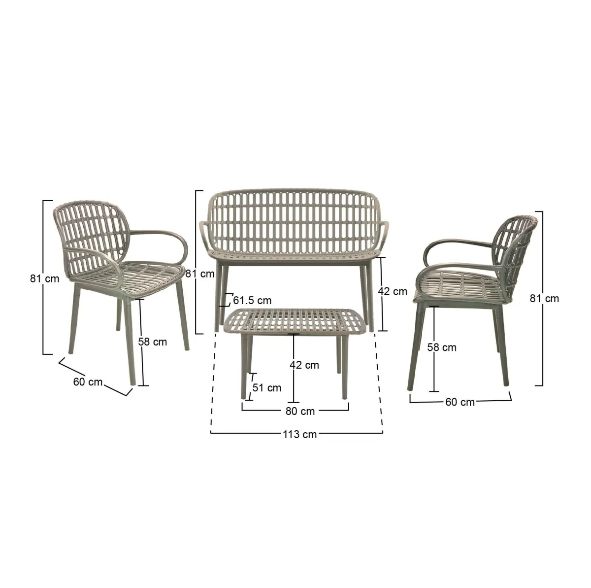 Set Da Esterno|Salotti Da Giardino > Dmora Set salotto da esterno Jurij, Tortora Grigio Tortora