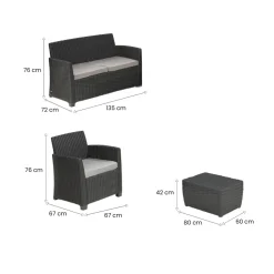 Set salotto da esterno Langley, 135x72 h76 cm, Antracite