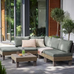 Set Salotto da Esterno Marrone Noce Grigio 5 Posti un Tavolino, Componibile Modulabile Resistente ai Raggi uv Impermeabile - Kendrick