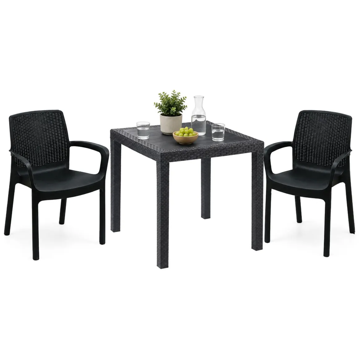 Set Salotto da Esterno Nero Antracite 2 Posti un Tavolino, Impermeabile Idrorepellente Made in Italy - Matali