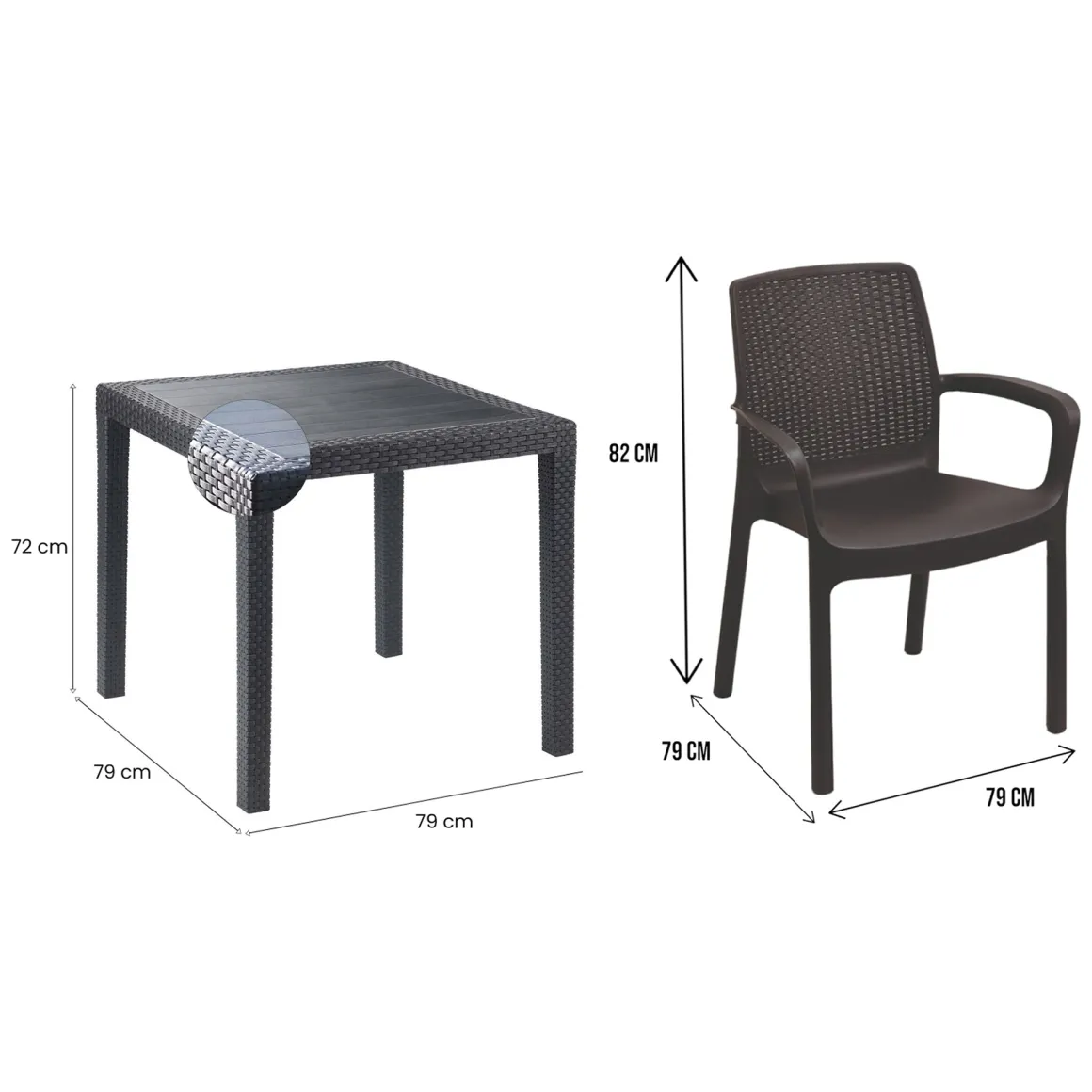 Set Salotto da Esterno Nero Antracite 2 Posti un Tavolino, Impermeabile Idrorepellente Made in Italy - Matali