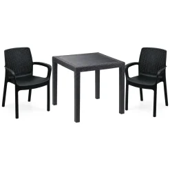 Set Salotto da Esterno Nero Antracite 2 Posti un Tavolino, Impermeabile Idrorepellente Made in Italy - Matali