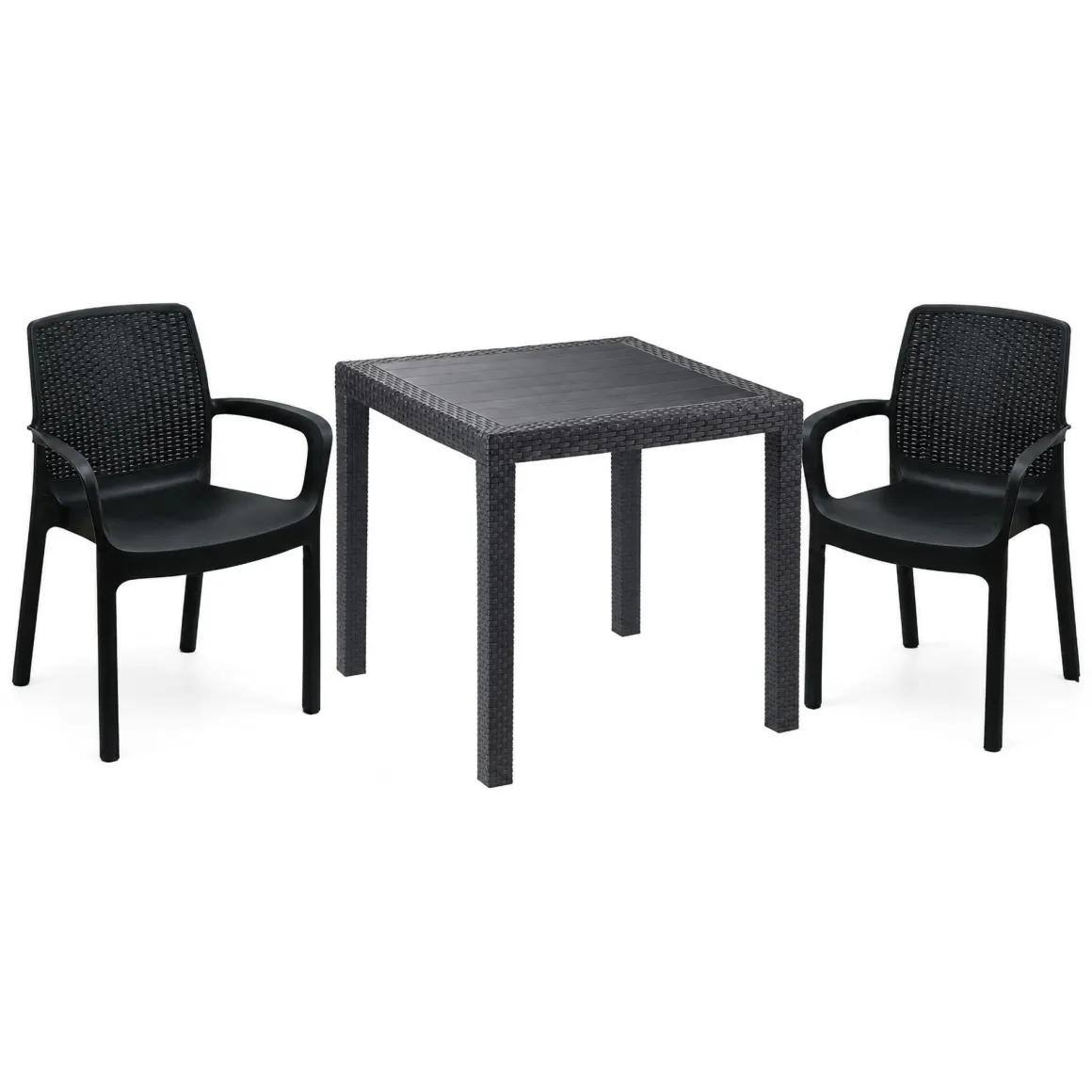 Set Salotto da Esterno Nero Antracite 2 Posti un Tavolino, Impermeabile Idrorepellente Made in Italy - Matali