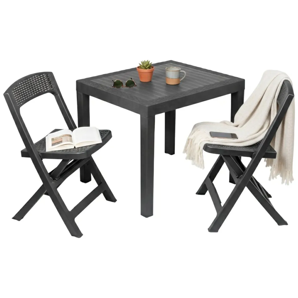 Set Da Esterno|Salotti Da Giardino > Dmora Set Salotto da Esterno 2 Posti un Tavolino, Made in Italy - Floritan Nero Antracite