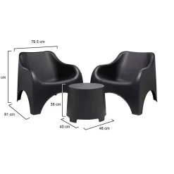Set Salotto da Esterno Nero Antracite 2 Posti un Tavolino, Tavolo Tavolino - Cormons