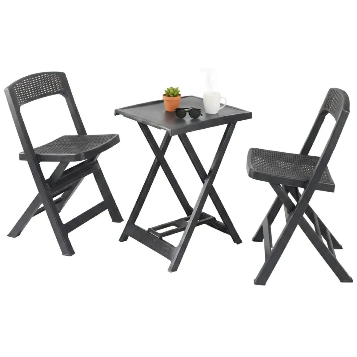 Set Salotto da Esterno Nero Antracite 2 Posti un Tavolino, set Pieghevole Made in Italy - Cassville