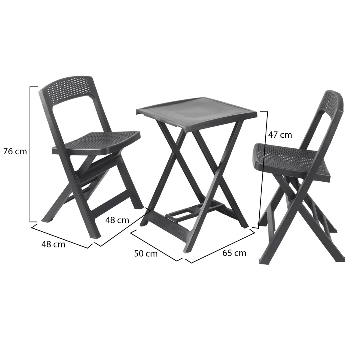 Set Salotto da Esterno Nero Antracite 2 Posti un Tavolino, set Pieghevole Made in Italy - Cassville