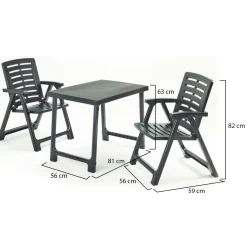 Set Salotto da Esterno Nero Antracite 2 Posti un Tavolino, set da Campeggio Bistrot Made in Italy - Lithia