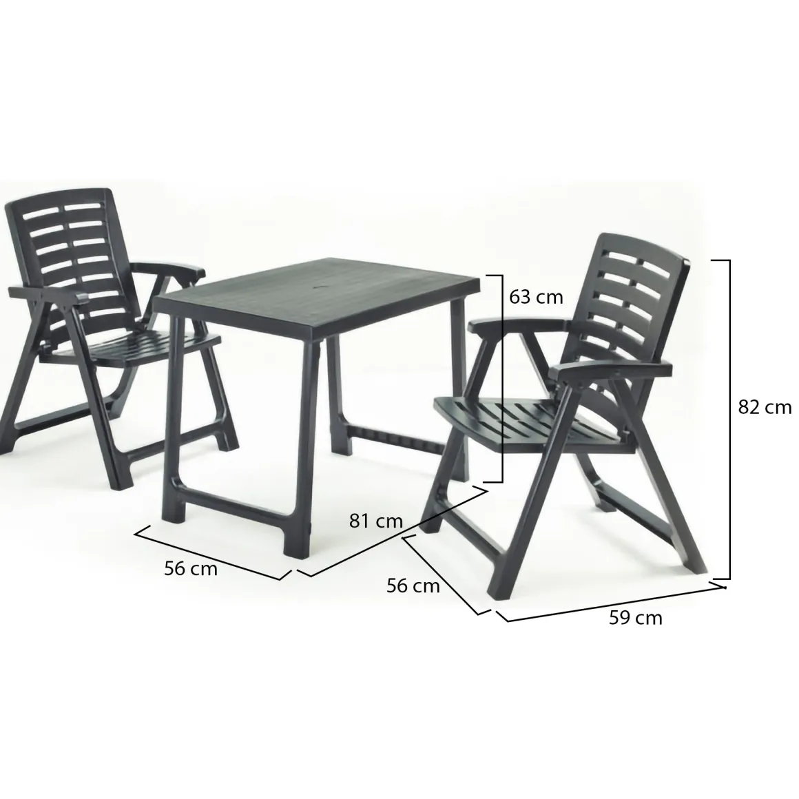 Set Salotto da Esterno Nero Antracite 2 Posti un Tavolino, set da Campeggio Bistrot Made in Italy - Lithia