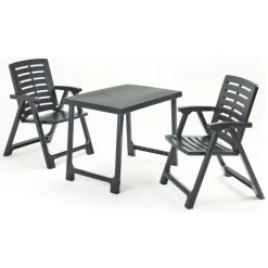 Set Salotto da Esterno Nero Antracite 2 Posti un Tavolino, set da Campeggio Bistrot Made in Italy - Lithia
