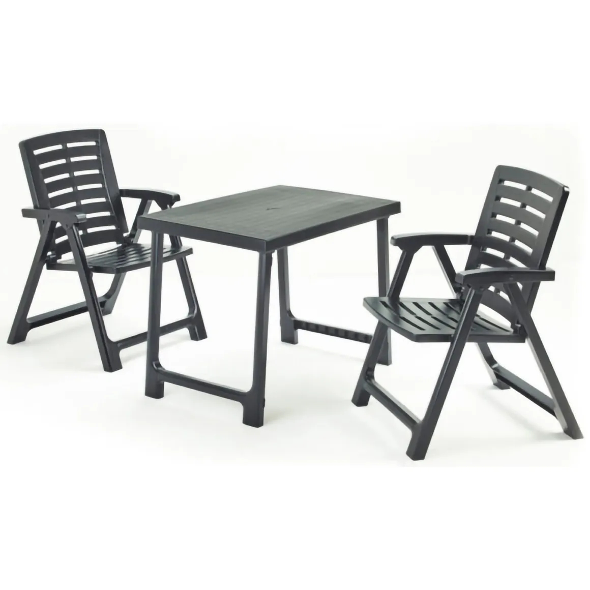 Set Salotto da Esterno Nero Antracite 2 Posti un Tavolino, set da Campeggio Bistrot Made in Italy - Lithia