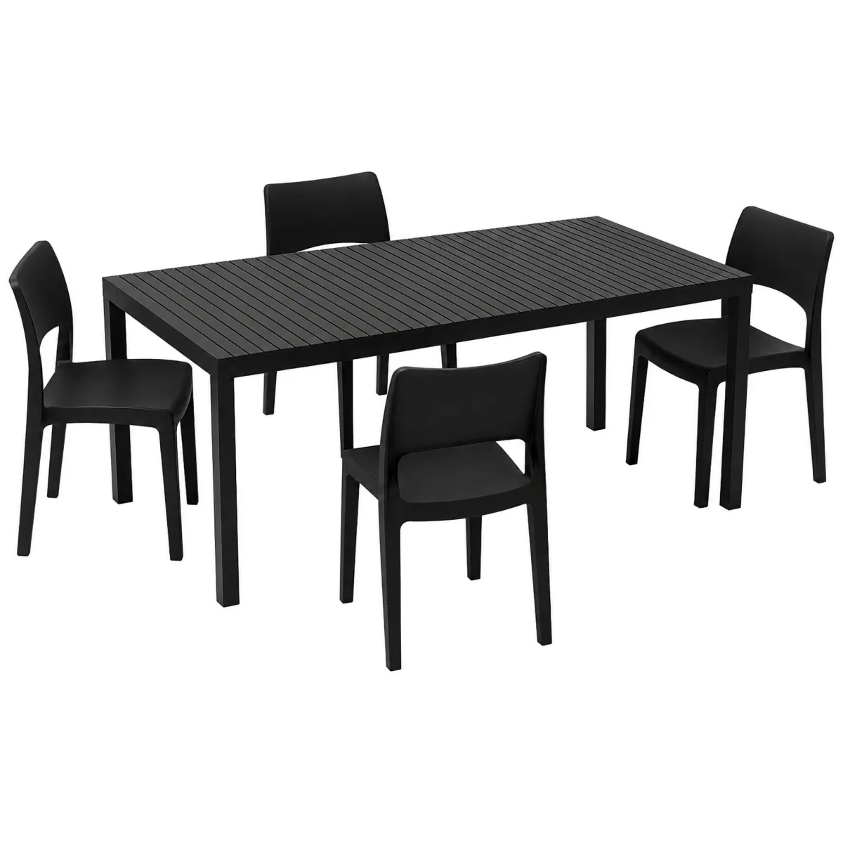 Set Da Esterno > Dmora Set Salotto da Esterno 4 Posti Tavolo Tavolo Allungabile, Finitura Effetto Doghe Made in Italy - Masisa Nero Antracite