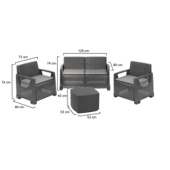 Set Salotto da Esterno Nero Antracite 4 Posti un Tavolino, Cuscini Inclusi - Triulzi