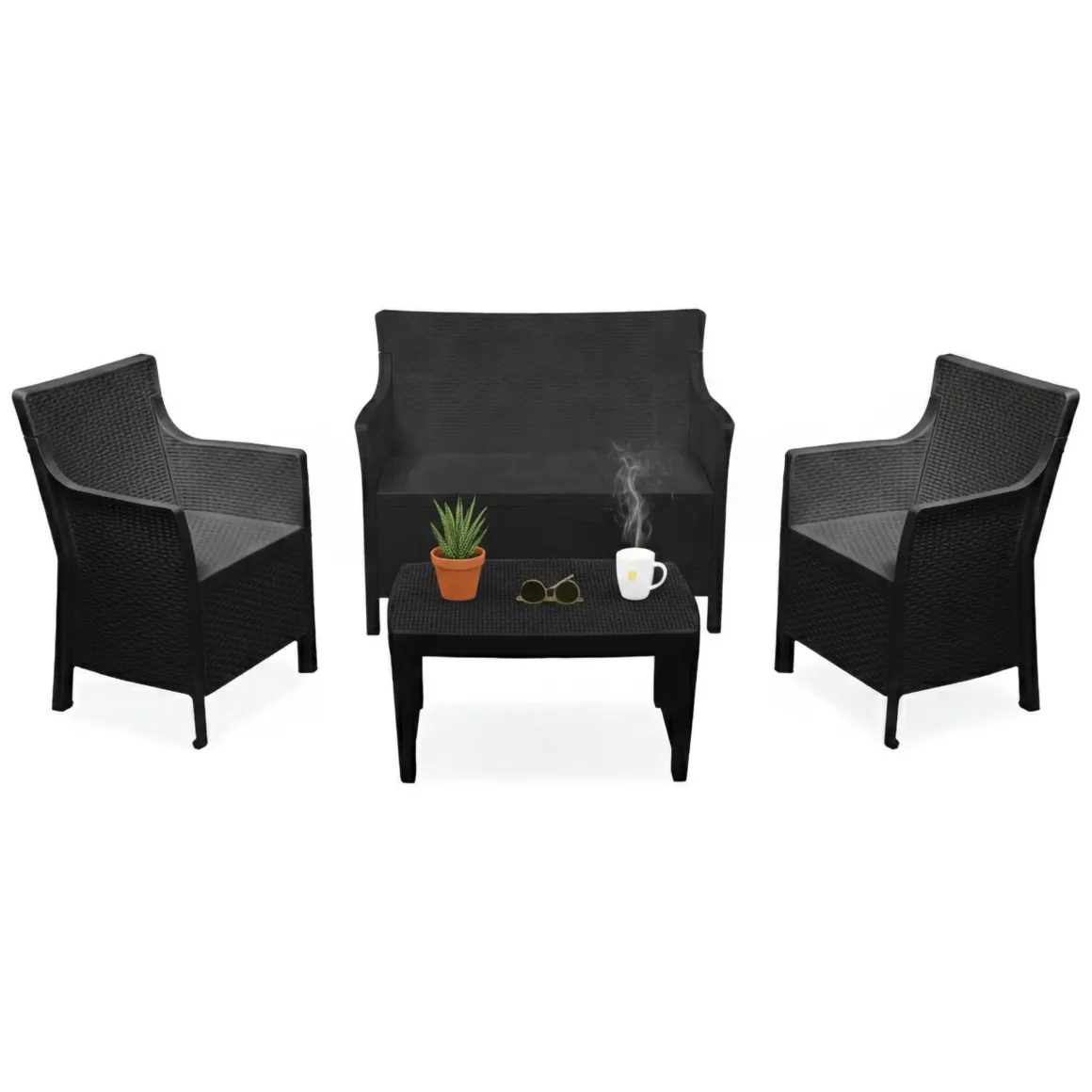 Set Da Esterno > Dmora Set Salotto da Esterno 6 Posti Tavolo Tavolo Allungabile, Finitura Effetto Doghe Made in Italy - Maseta Nero Antracite