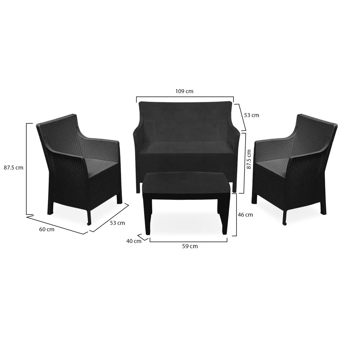 Set Da Esterno > Dmora Set Salotto da Esterno 6 Posti Tavolo Tavolo Allungabile, Finitura Effetto Doghe Made in Italy - Maseta Nero Antracite