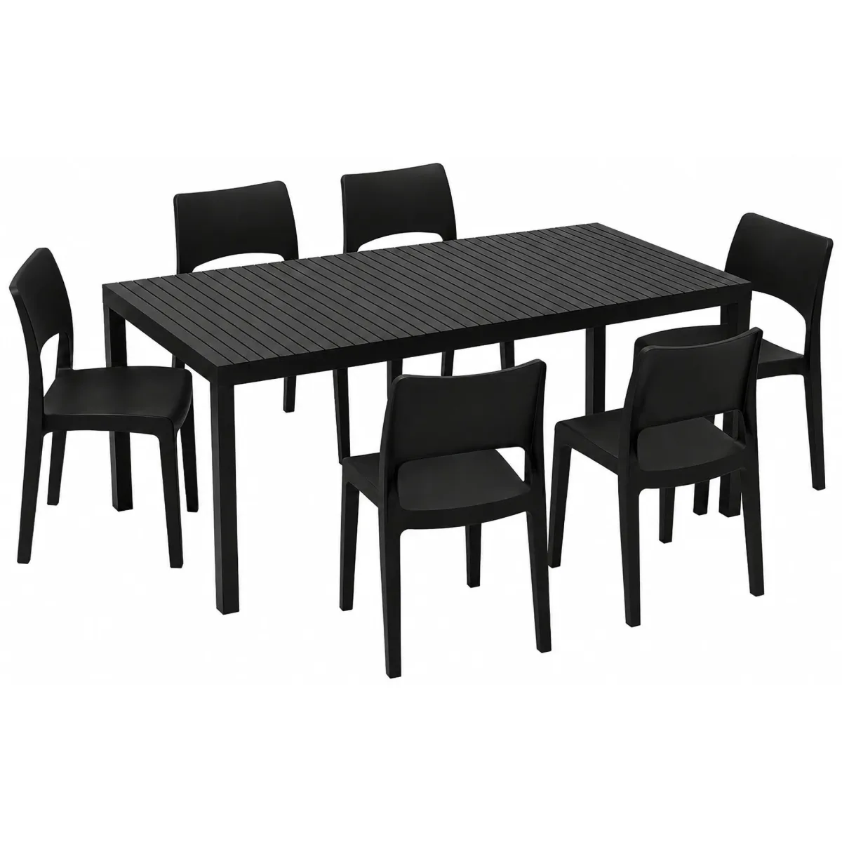 Set Da Esterno > Dmora Set Salotto da Esterno 6 Posti Tavolo Tavolo Allungabile, Finitura Effetto Doghe Made in Italy - Maseta Nero Antracite