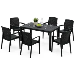 Set Salotto da Esterno Nero Antracite 6 Posti un Tavolino, Impermeabile Idrorepellente Made in Italy - Matarene