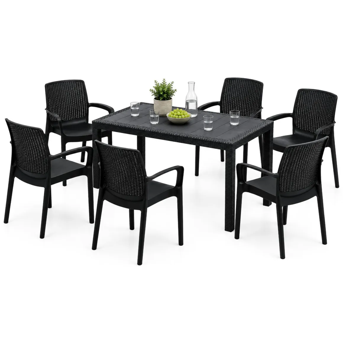 Set Da Esterno > Dmora Set Salotto da Esterno 8 Posti Tavolo Tavolo Allungabile, Finitura Effetto Doghe Made in Italy - Masiba Nero Antracite