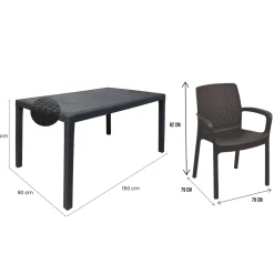 Set Da Esterno > Dmora Set Salotto da Esterno 8 Posti Tavolo Tavolo Allungabile, Finitura Effetto Doghe Made in Italy - Masiba Nero Antracite