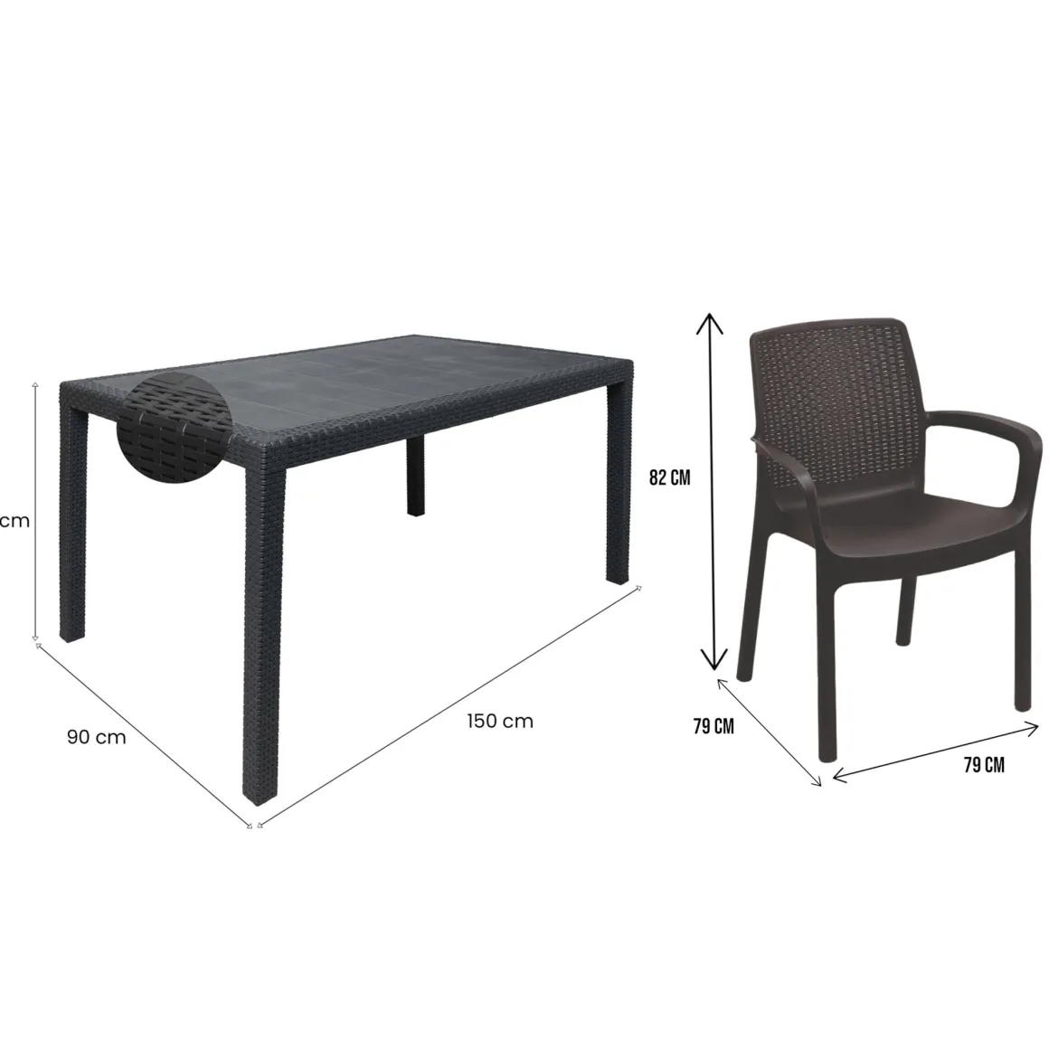 Set Da Esterno > Dmora Set Salotto da Esterno 8 Posti Tavolo Tavolo Allungabile, Finitura Effetto Doghe Made in Italy - Masiba Nero Antracite