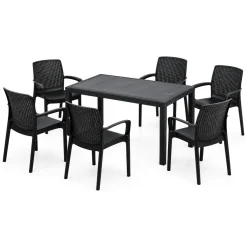 Set Da Esterno > Dmora Set Salotto da Esterno 8 Posti Tavolo Tavolo Allungabile, Finitura Effetto Doghe Made in Italy - Masiba Nero Antracite