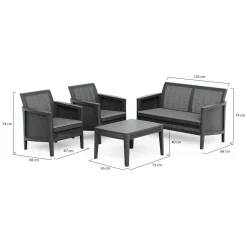 Set Salotto da Esterno Nero Antracite Grigio 4 Posti un Tavolino, Resistenti ai Raggi uv - Geneva