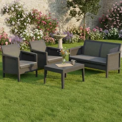 Set Salotto da Esterno Nero Antracite Grigio 4 Posti un Tavolino, Resistenti ai Raggi uv - Geneva
