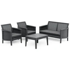 Set Salotto da Esterno Nero Antracite Grigio 4 Posti un Tavolino, Resistenti ai Raggi uv - Geneva