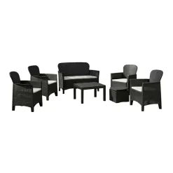 Salotti Da Giardino > Dmora Set Salotto da Esterno Nero Antracite Nero Antracite Salottino 4 Posti, Tavolo 10 Posti Posti un Tavolino, Impermeabile Idrorepellente Made in Italy Nero Antracite, Nero Antracite