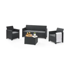 Set Da Esterno|Salotti Da Giardino > Dmora Set salotto da esterno Orillia, Antracite, Sofà 3 posti Nero Antracite