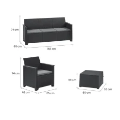 Set Da Esterno|Salotti Da Giardino > Dmora Set salotto da esterno Orillia, Antracite, Sofà 3 posti Nero Antracite