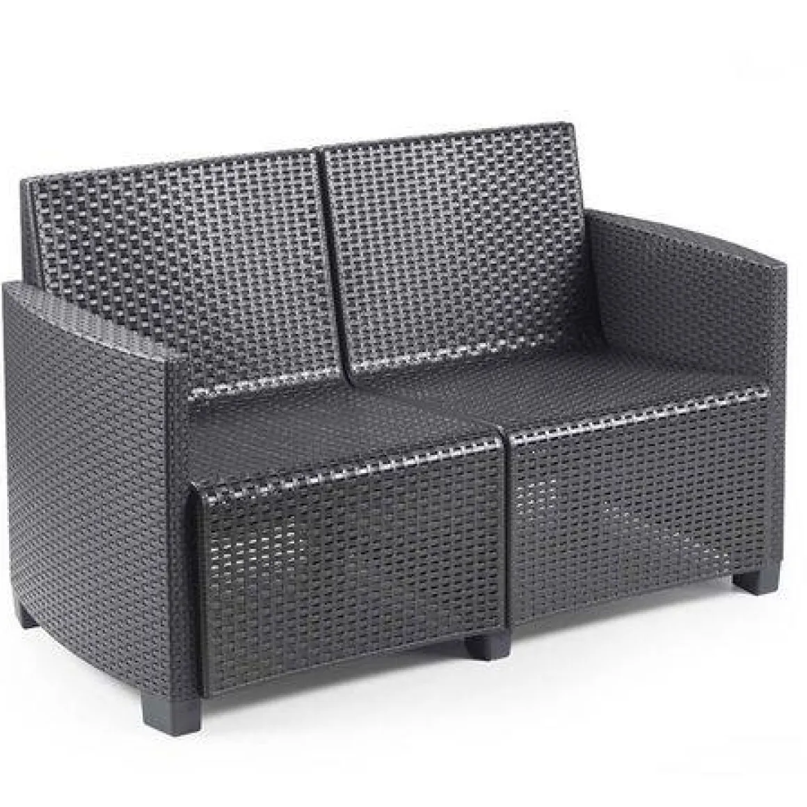 Set salotto da esterno Sassari, Set da giardino con cuscini composto da 2 poltrone, 1 divano a due posti e 1 tavolino, Salottino indoor, 100% Made in Italy, Antracite, con 8 cuscini