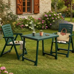 Set Salotto da Esterno Verde Antracite 2 Posti un Tavolino, set da Campeggio Bistrot Made in Italy - Lithia