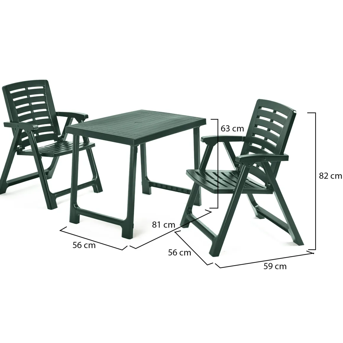 Set Salotto da Esterno Verde Antracite 2 Posti un Tavolino, set da Campeggio Bistrot Made in Italy - Lithia
