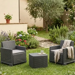 Set Da Esterno|Outdoor > Dmora Set salotto esterno 2 poltroncine e 1 tavolino contenitore antracite - Ari Nero Antracite