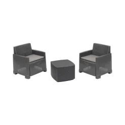 Set Da Esterno|Outdoor > Dmora Set salotto esterno 2 poltroncine e 1 tavolino contenitore antracite - Ari Nero Antracite