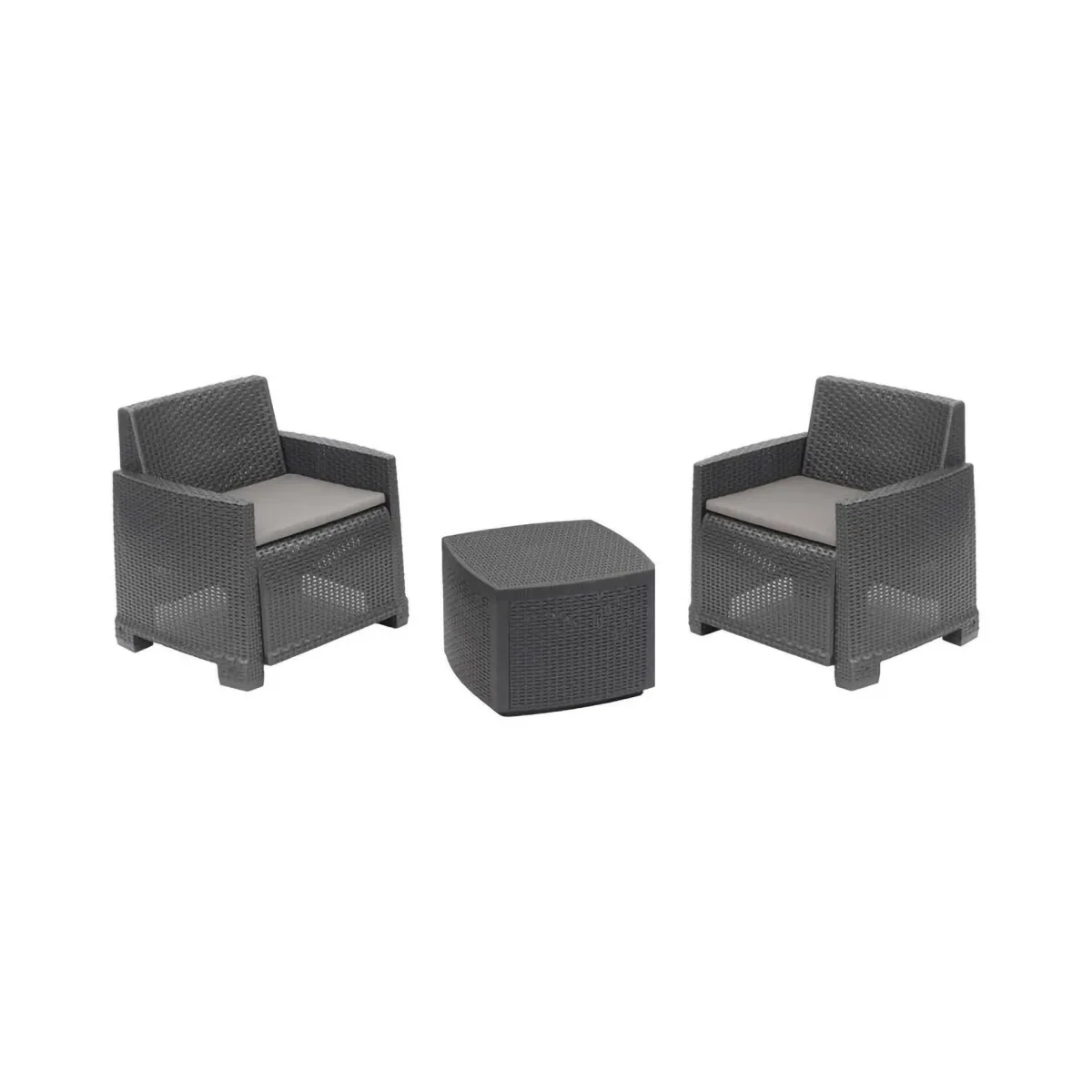 Set Da Esterno|Outdoor > Dmora Set salotto esterno 2 poltroncine e 1 tavolino contenitore antracite - Ari Nero Antracite