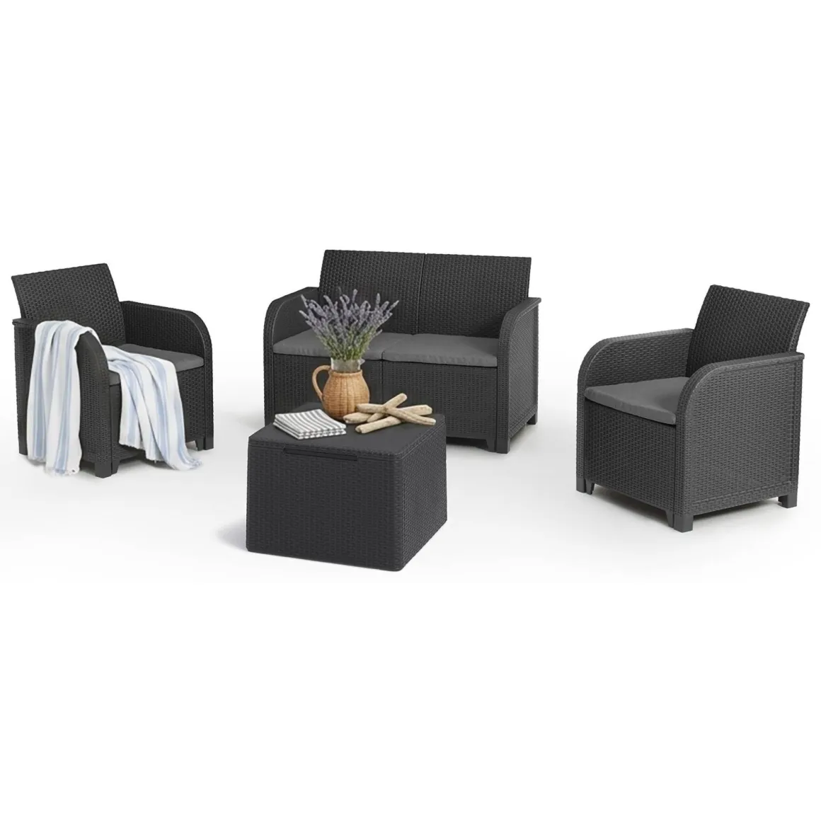 Set salotto esterno 2 poltrone e 1 divano antracite - Barrhead