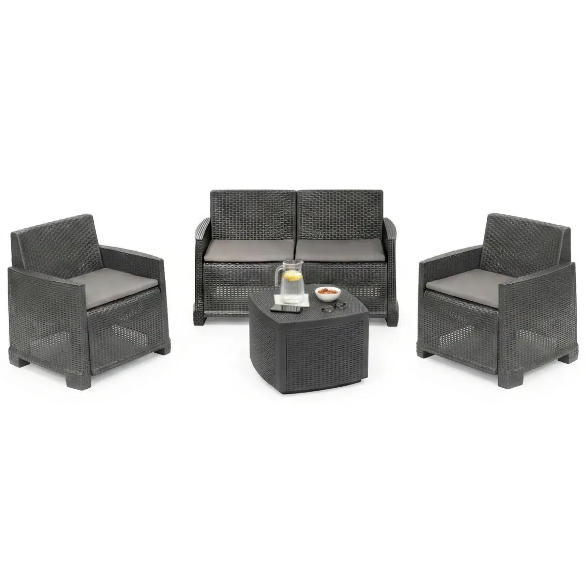 Set Da Esterno|Outdoor > Dmora Set salotto esterno 4 poltrone e 1 divano antracite - Amer Nero Antracite