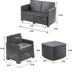 Set Da Esterno|Outdoor > Dmora Set salotto esterno 4 poltrone e 1 divano antracite - Amer Nero Antracite