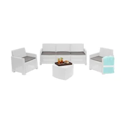 Set Da Esterno|Outdoor > Dmora Set salotto esterno poltrone e divano con tavolino contenitore antracite - Gazania Nero Antracite