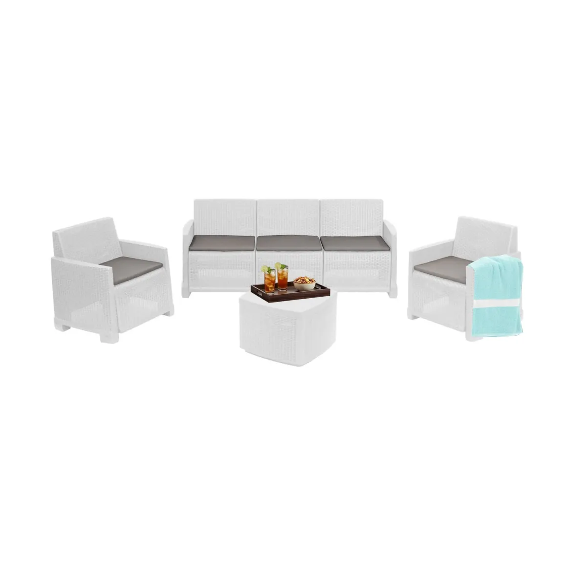 Set salotto esterno poltrone e divano 5 posti bianco - Akay