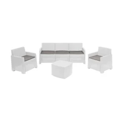 Set salotto esterno poltrone e divano 5 posti bianco - Akay