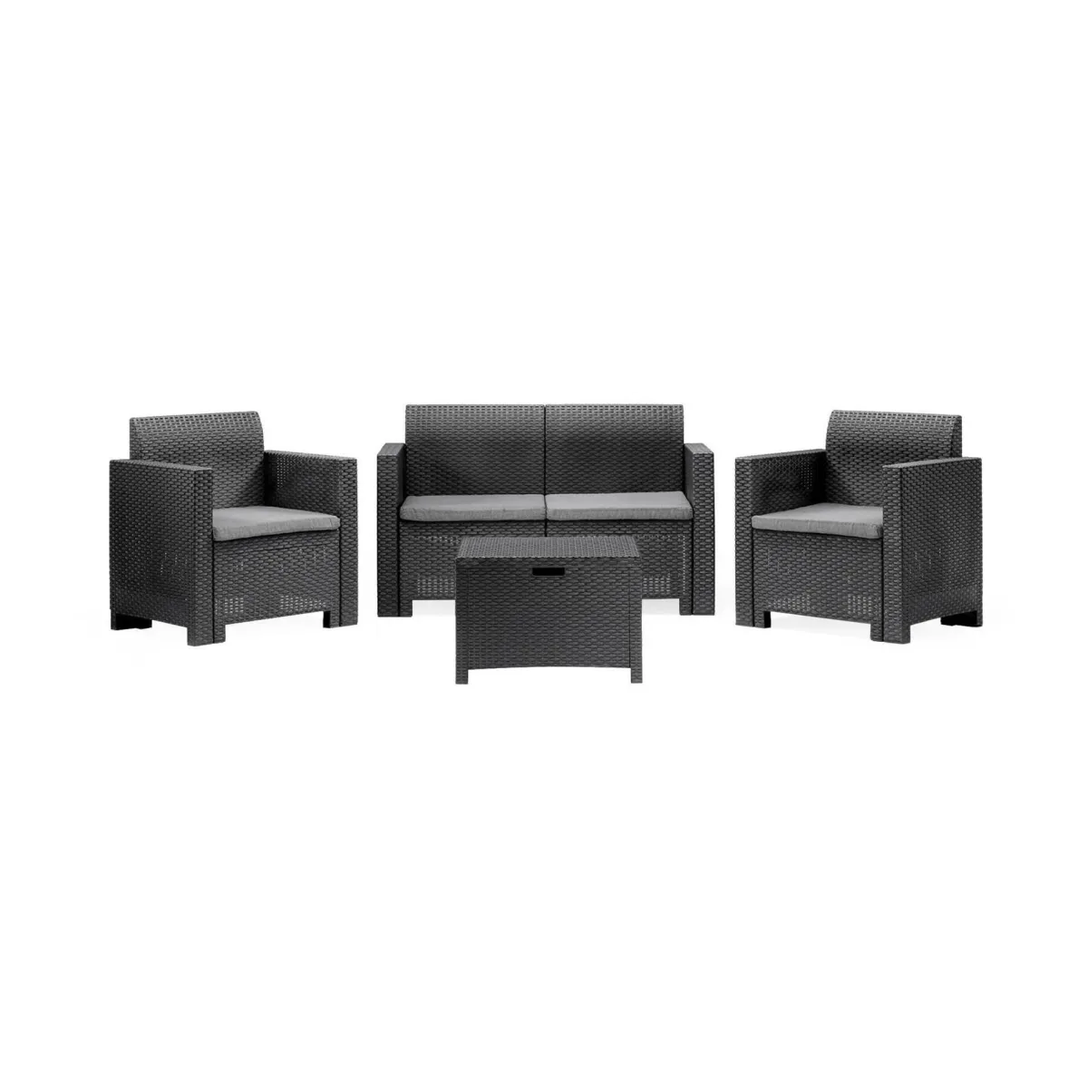 Set Da Esterno|Outdoor > Dmora Set salotto esterno poltrone e divano con tavolino contenitore antracite - Gazania Nero Antracite