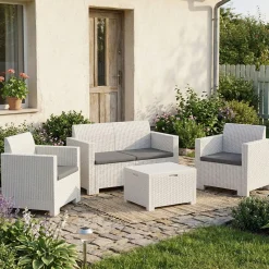 Set Da Esterno|Salotti Da Giardino > Dmora Set salotto esterno poltrone e divano effetto rattan tortora - Palu Grigio Tortora