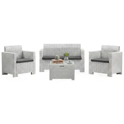 Set Da Esterno|Salotti Da Giardino > Dmora Set salotto esterno poltrone e divano effetto rattan tortora - Palu Grigio Tortora