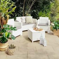 Set Da Esterno|Salotti Da Giardino > Dmora Set salotto esterno poltrone e divano effetto rattan tortora - Palu Grigio Tortora